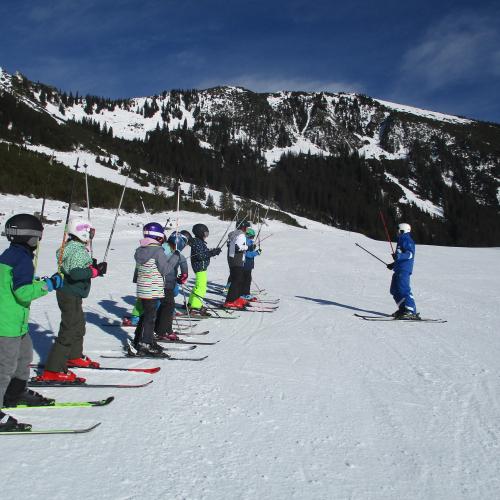 Gruppe beim Skifahren