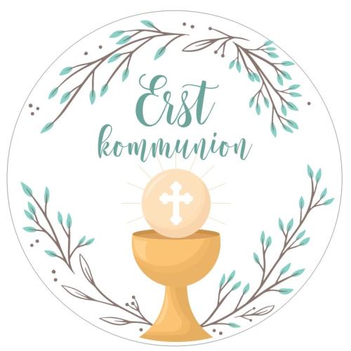 Bild mit Schrift Erstkommunion, Kelch und Hostie