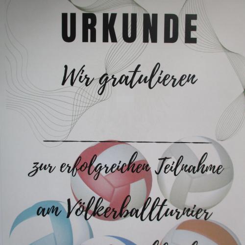 Urkunde fürs Völkerballturnier